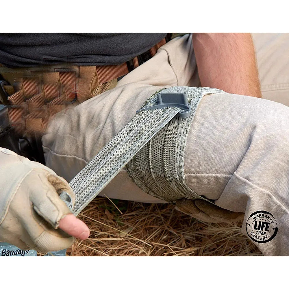 Portable hemostatic bandage set with tactical gauze tape in 4 inch or 6 inch sizes
