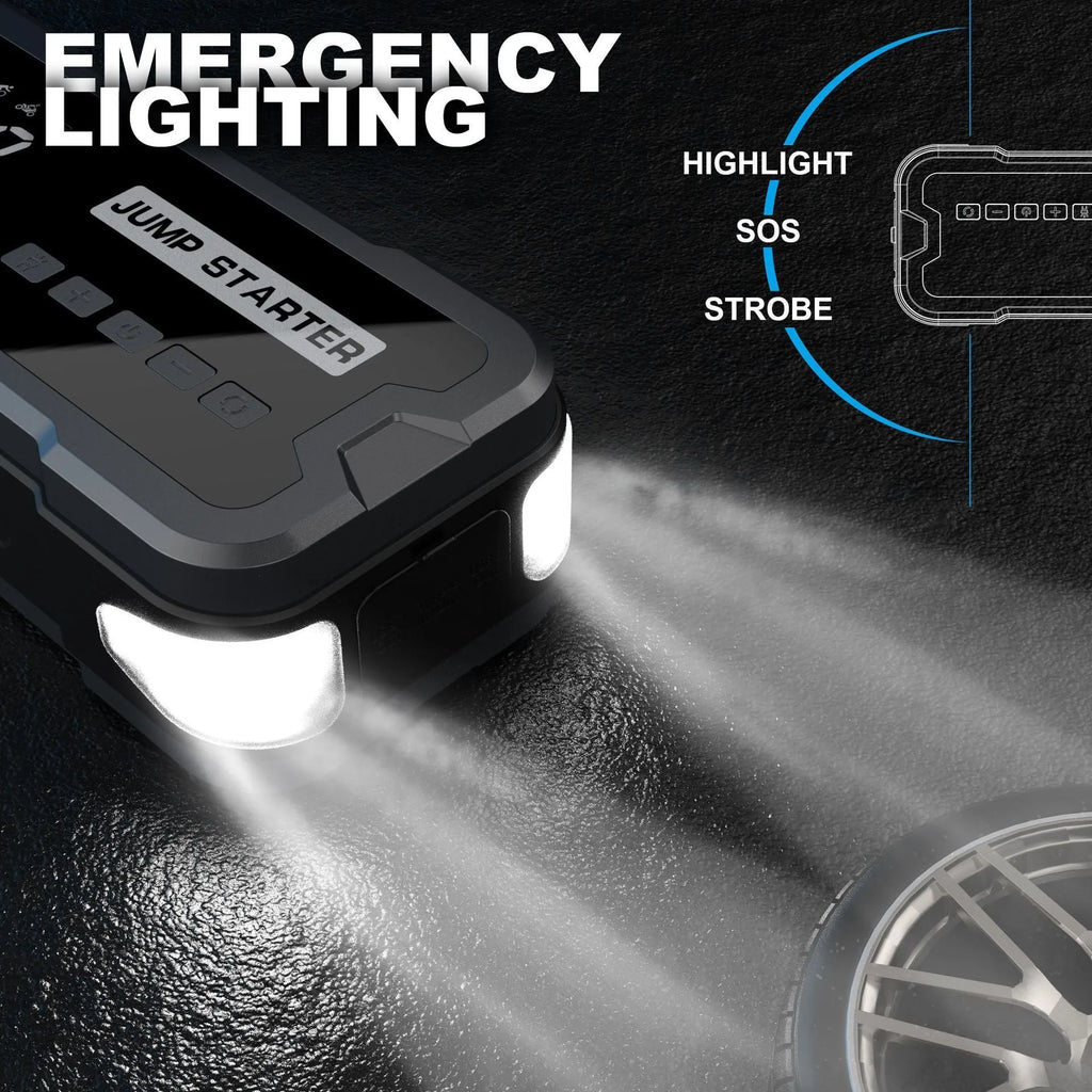 CY53 black portable car jump starter and tyre inflator unit with digital screen display