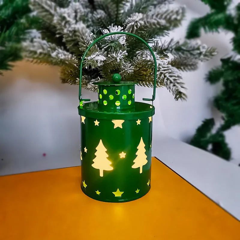 Nordic style Christmas candle light lantern with wrought iron frame and LED bulb