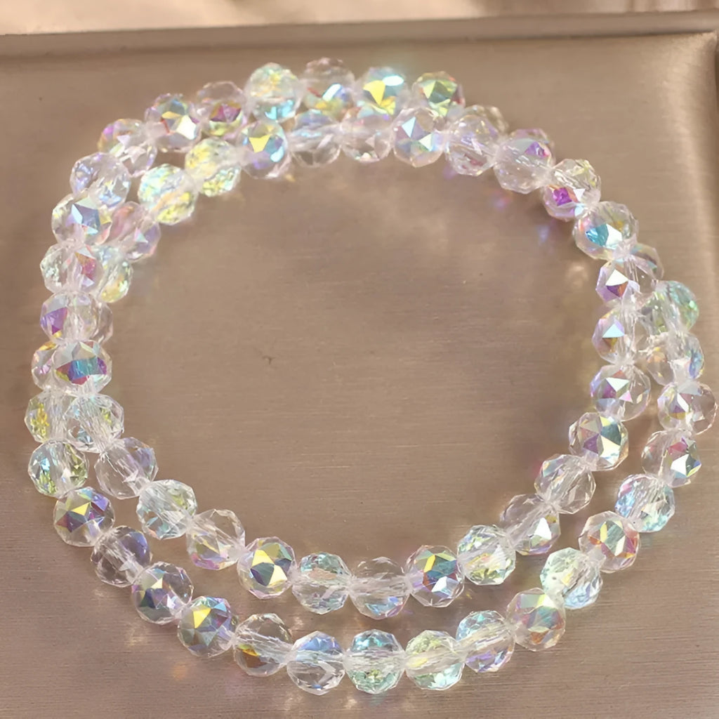 White double-layer artificial crystal bracelet for women, light luxury style, shiny beads