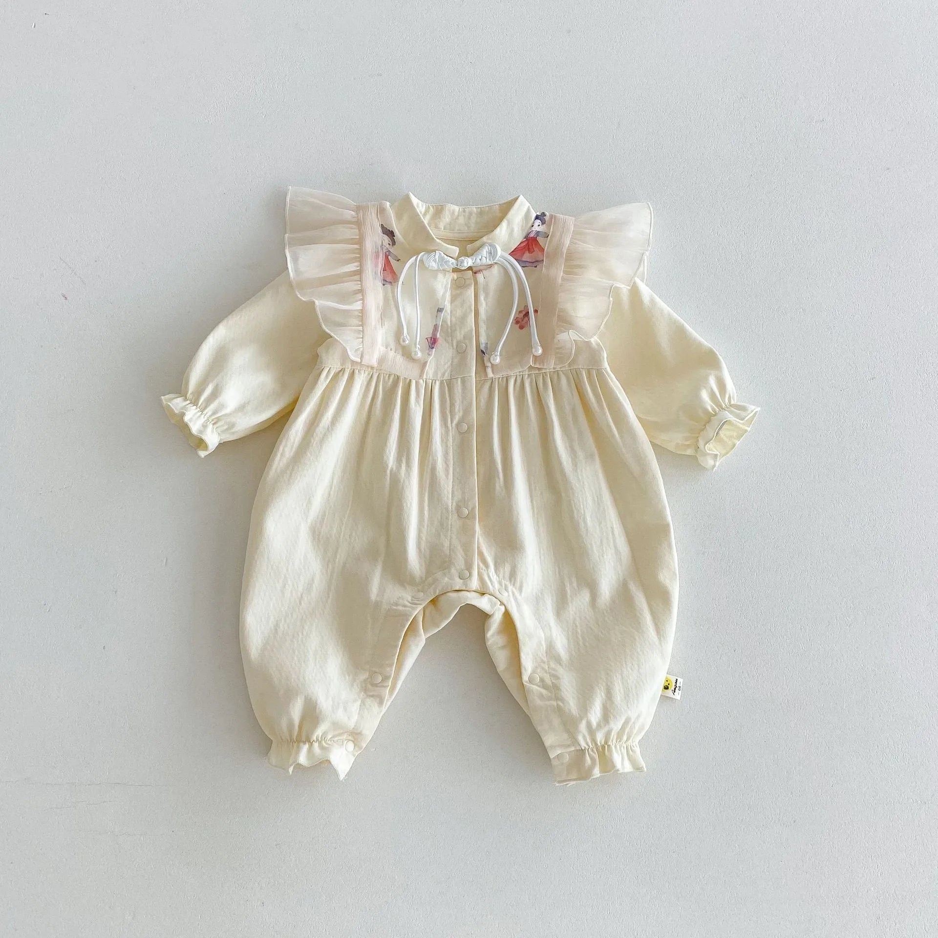 Baby cotton princess style jumpsuit in apricot with long sleeves pullover design