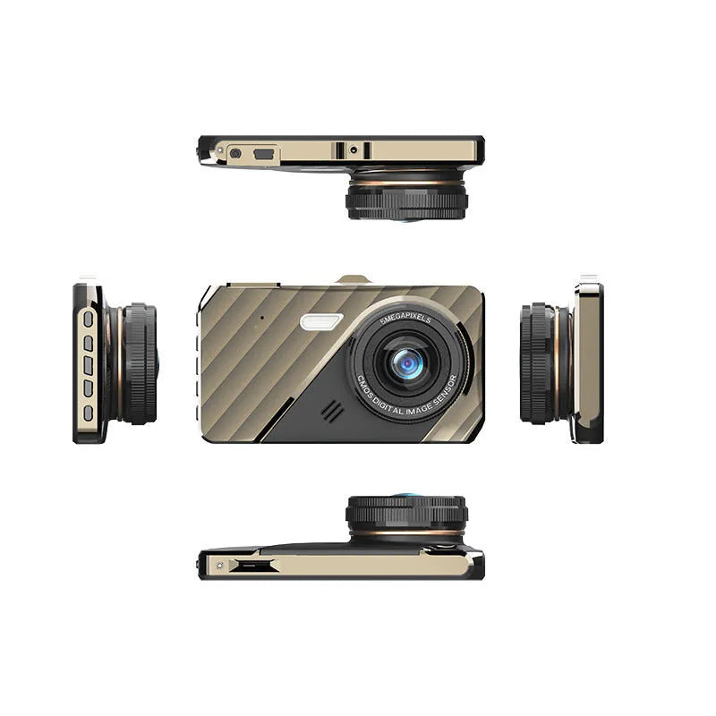 4 inch touch screen dual lens dash cam showing front and rear camera positions