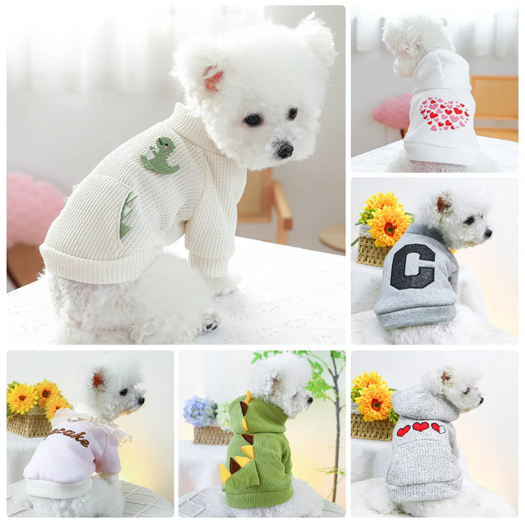 Casual polyester round-neck pet sweater shirt for small dogs and cats in multiple sizes