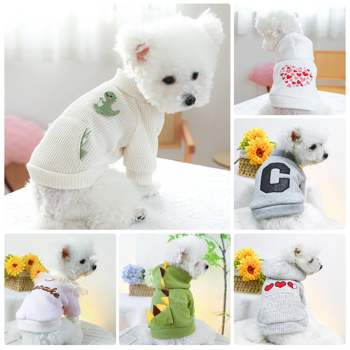 Casual polyester round-neck pet sweater shirt for small dogs and cats in multiple sizes