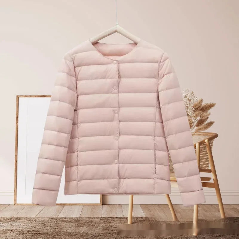 Women's lightweight cotton-padded jacket loose fit solid colour long sleeve autumn winter beige polyester