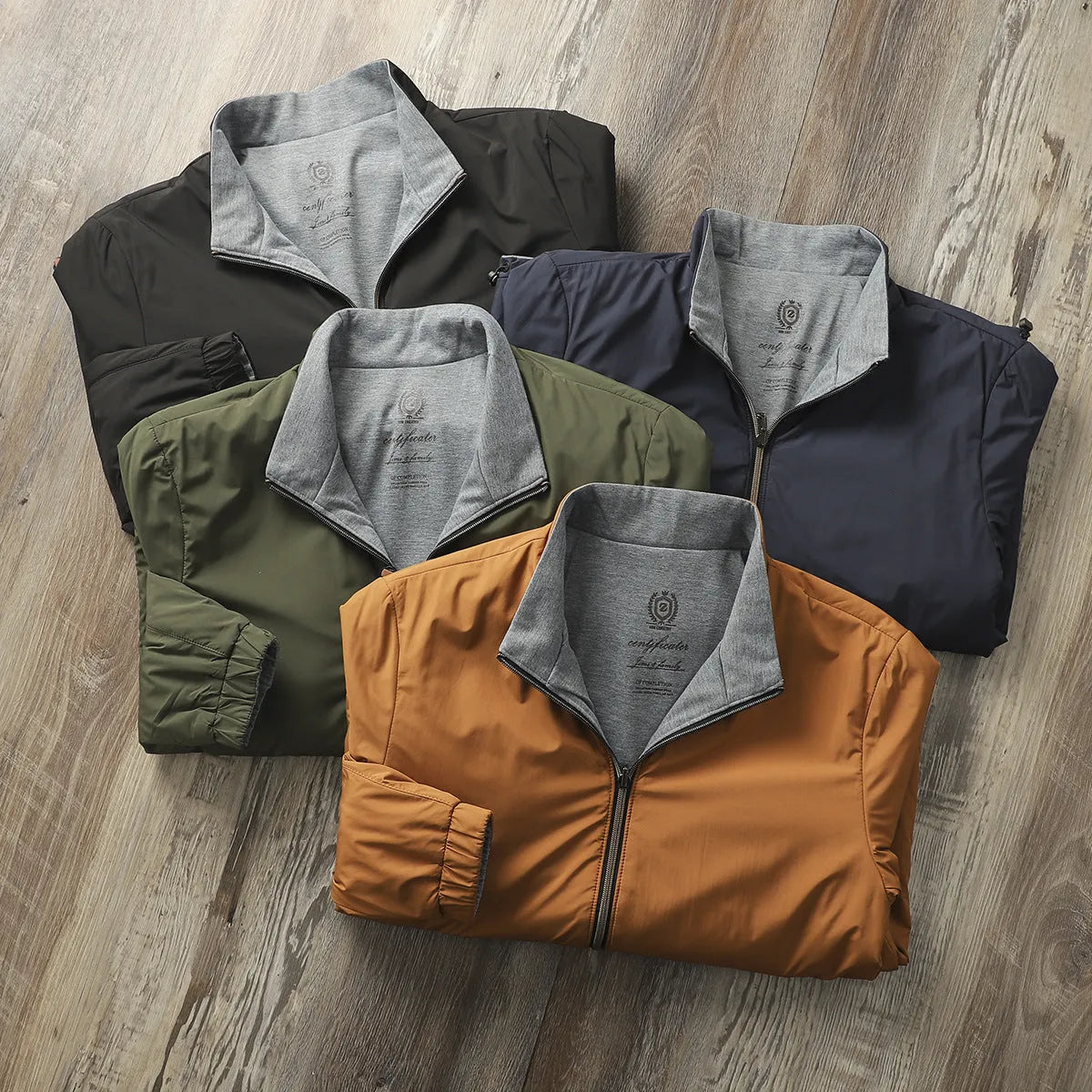 Men's stand collar business casual jacket in polyester-cotton blend available in multiple colours
