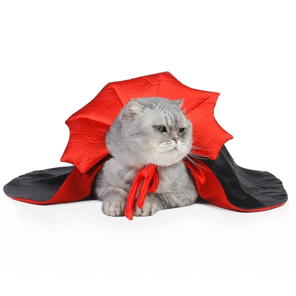 Halloween vampire cloak costume for small pets in three sizes with back length measurements