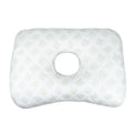 Beauty salon single hole ear pillow for adults in grey plaid pattern, showing dimensions.