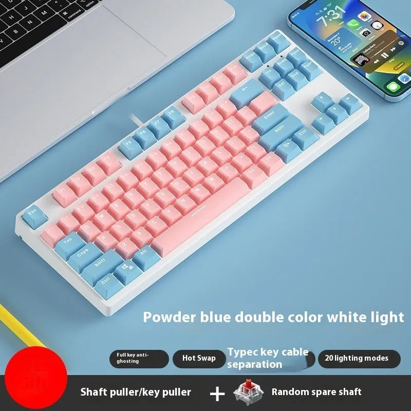 87-key hot-swappable mechanical keyboard with dual-colour backlighting and metal construction.
