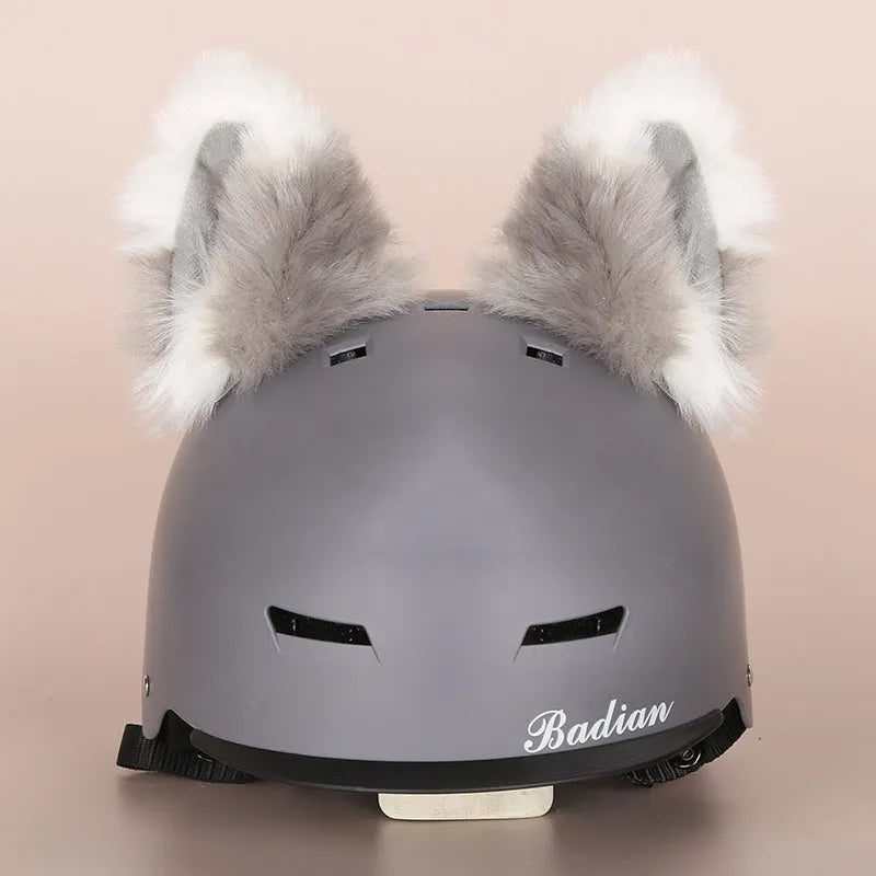 A soft plush cartoon character cover stretched over a medium-sized motorcycle helmet.