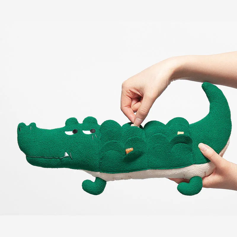 Green plush toy dog stuffed animal measuring 35 cm tall on a white background.