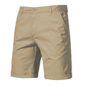 Men's casual straight-leg loose cargo shorts in Khaki, showing front view with multiple pockets.