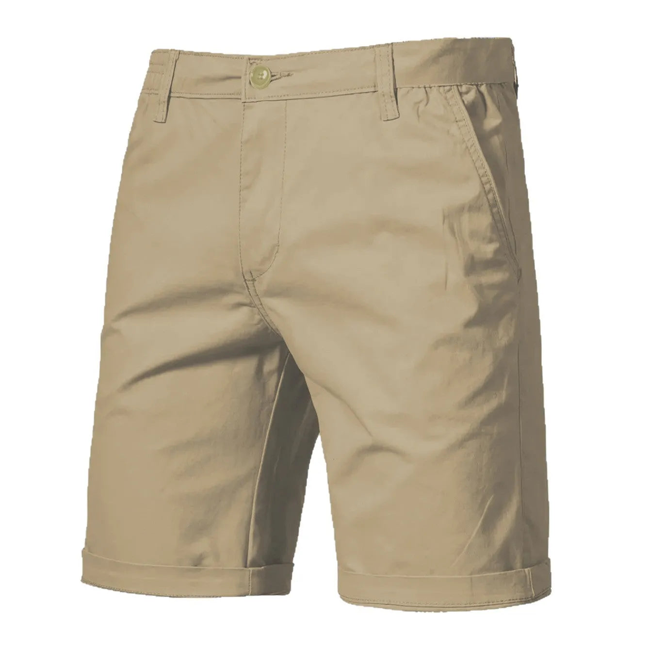 Men's casual straight-leg loose cargo shorts in Khaki, showing front view with multiple pockets.