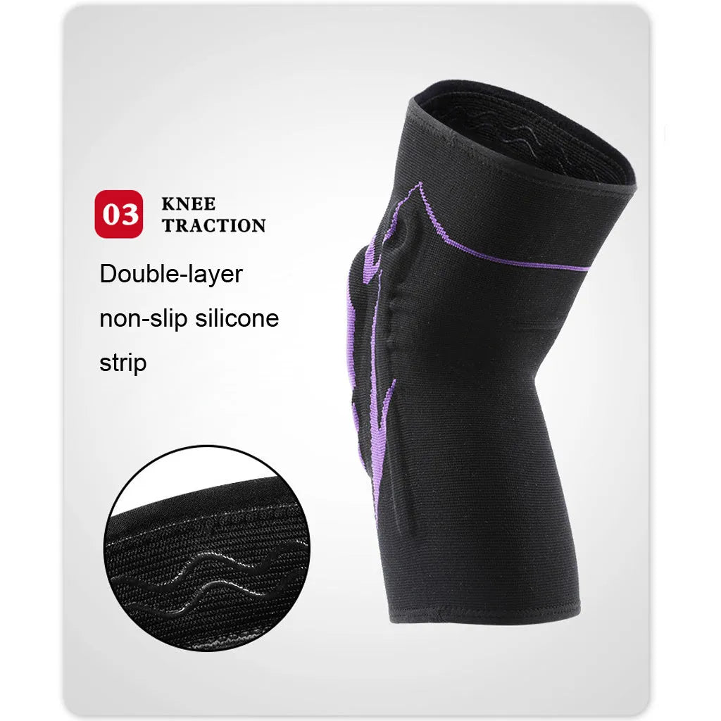 Black and purple silicone knee pad with spandex outer for basketball and football, size M, Hx17 style