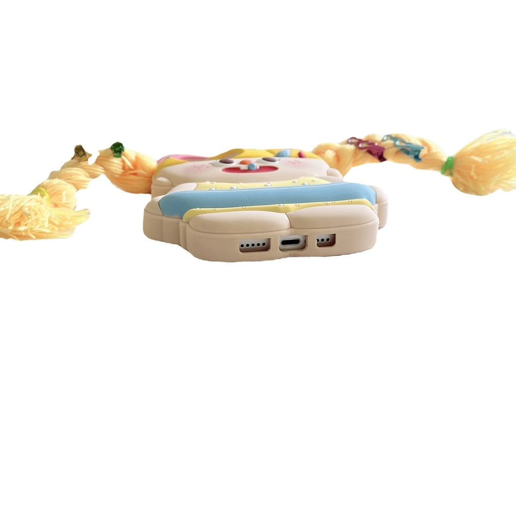 Cartoon yellow braid swim ring girl silicone anti-fall phone case for iPhone