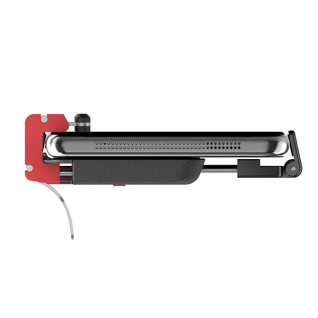 Black PG-9137 mobile phone gaming trigger grip stand with adjustable metal trigger and telescopic fixing clip.