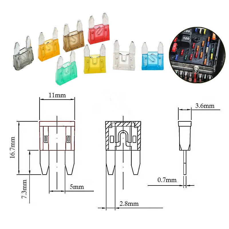 120pcs small car fuse kit insert-type blade fuses for automotive 24V systems