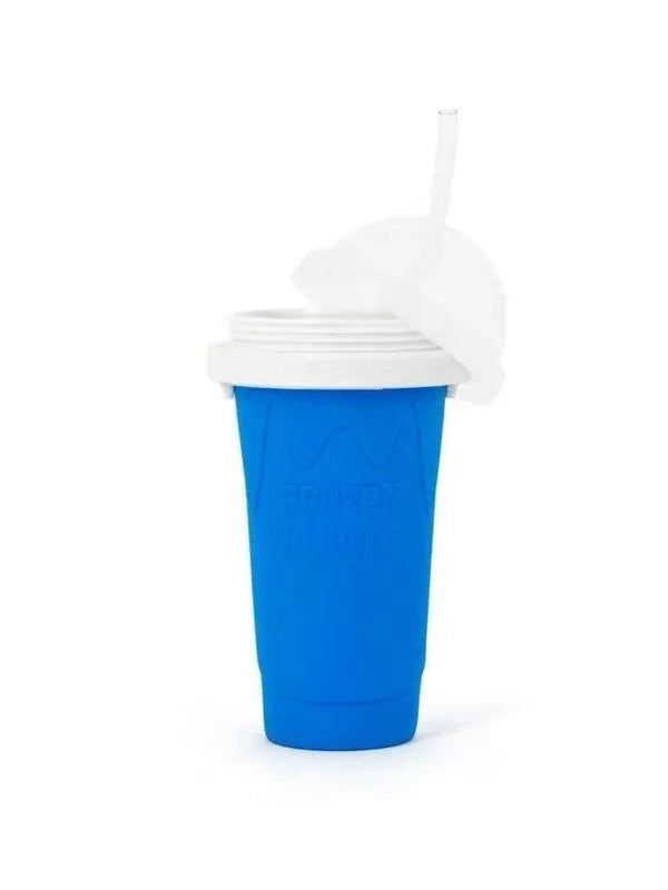 Blue reusable silicone instant cooling pinch cup with cylindrical double-layer design.