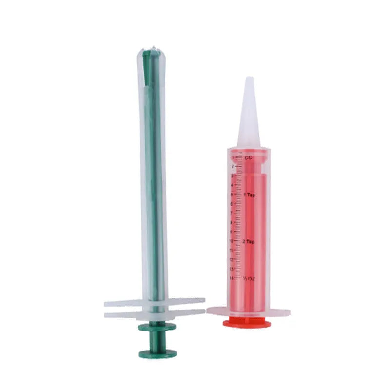 Two pet pill shooters with soft silicone tips, measuring 15cm and 11.5cm, for administering medication to cats and dogs
