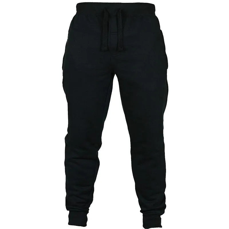 Men's solid colour cotton fleece casual pants with drawstring waistband in grey.
