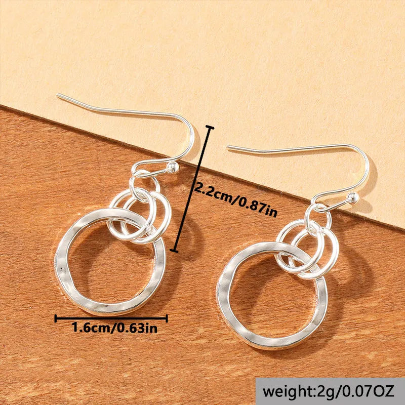 Round ring earrings retro minimalist geometric shape silver electroplated zinc alloy