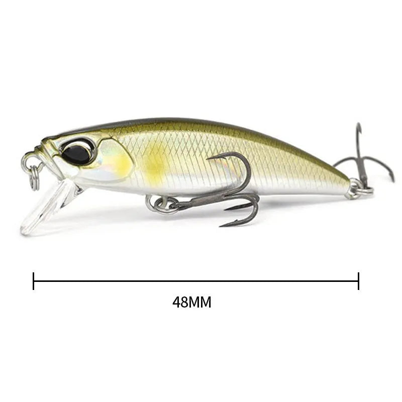 Tossing Japanese 48mm submerged minnow fishing lure in assorted colours for mandarin fish and snakehead.