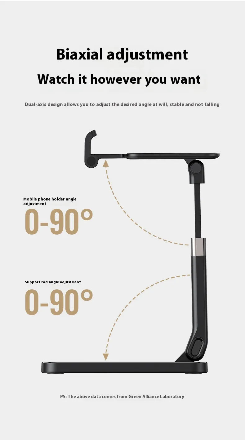 Black desktop foldable mobile phone bracket made of PC ABS material
