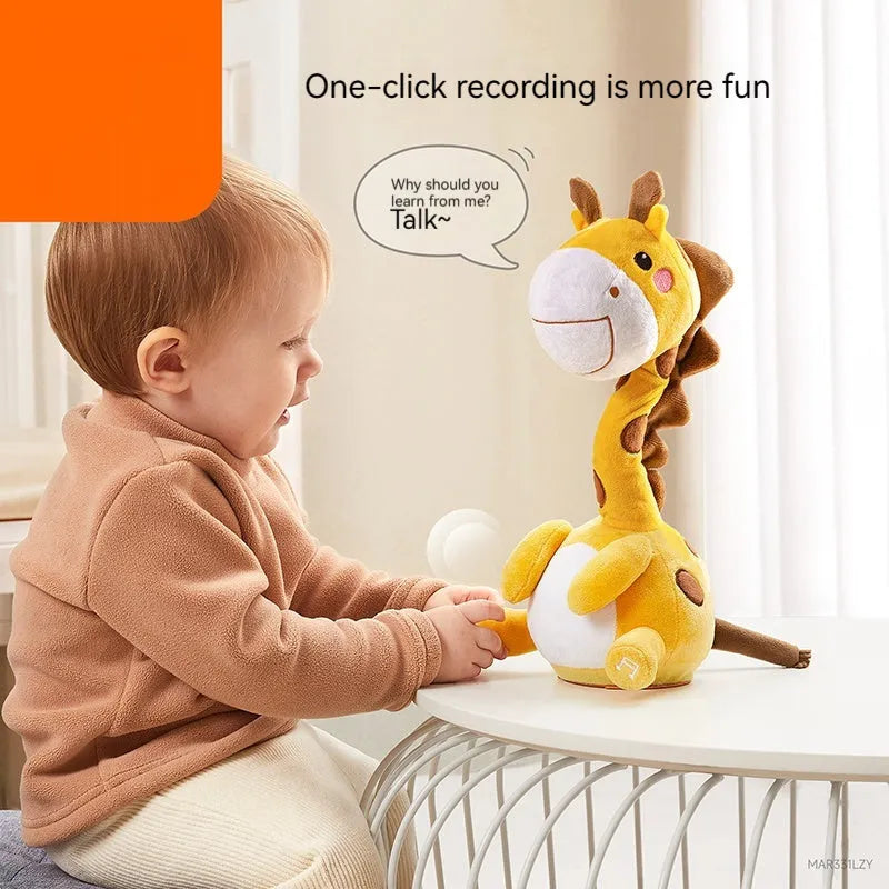 Baby puzzle training interactive plush toy with recording function, neck-twisting dinosaur style, unisex, polyester fibre and ABS