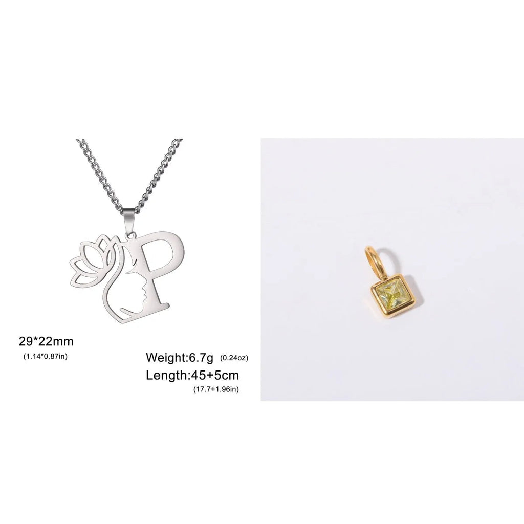 Gold electroplated stainless steel necklace with a cross chain and a letter 'A' pendant on a white background.