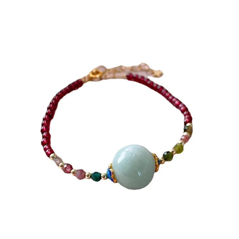 Aquamarine and garnet drop shape bracelet with tourmaline stones in Chinese Korean style