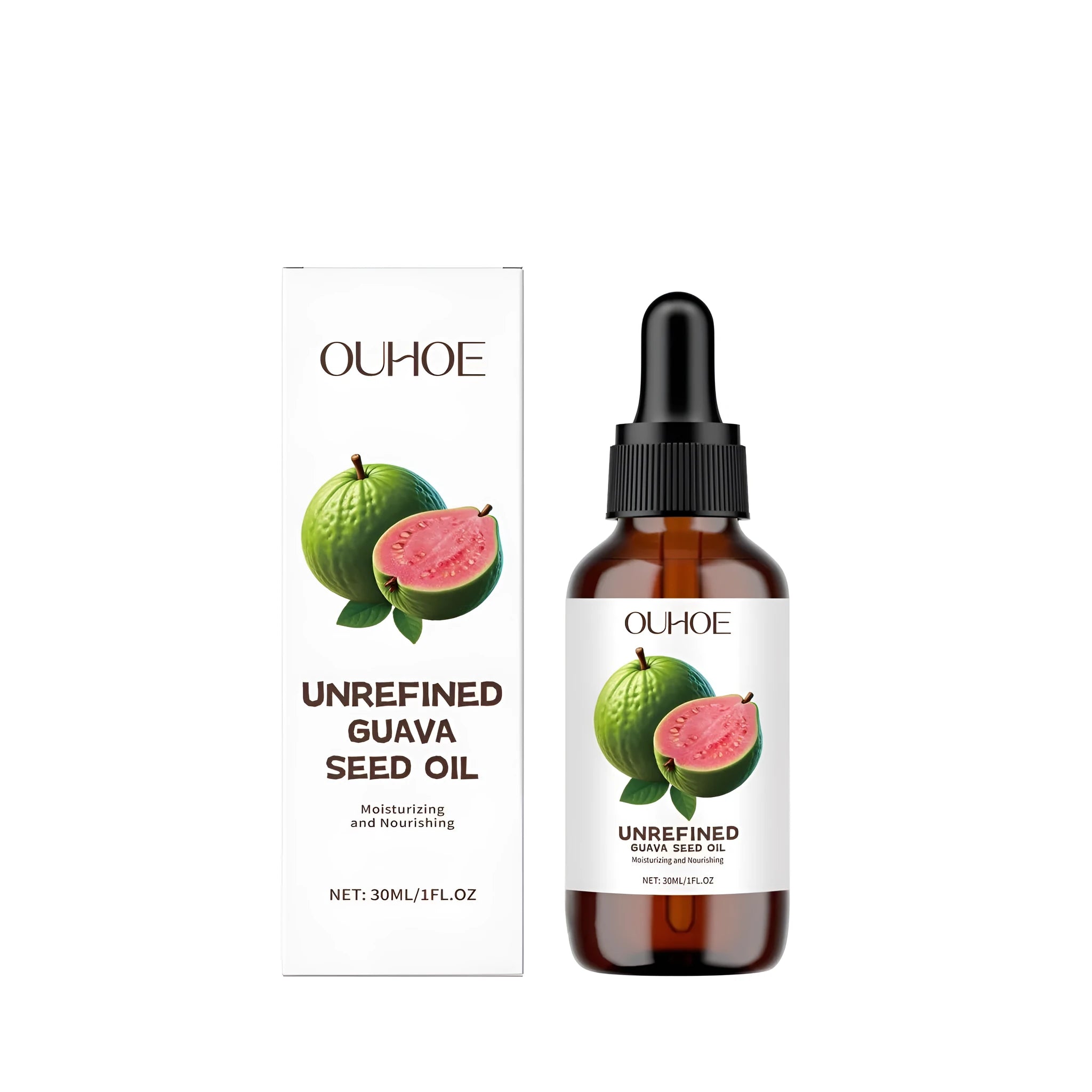 30ml bottle of guava seed oil facial serum with a pump dispenser.