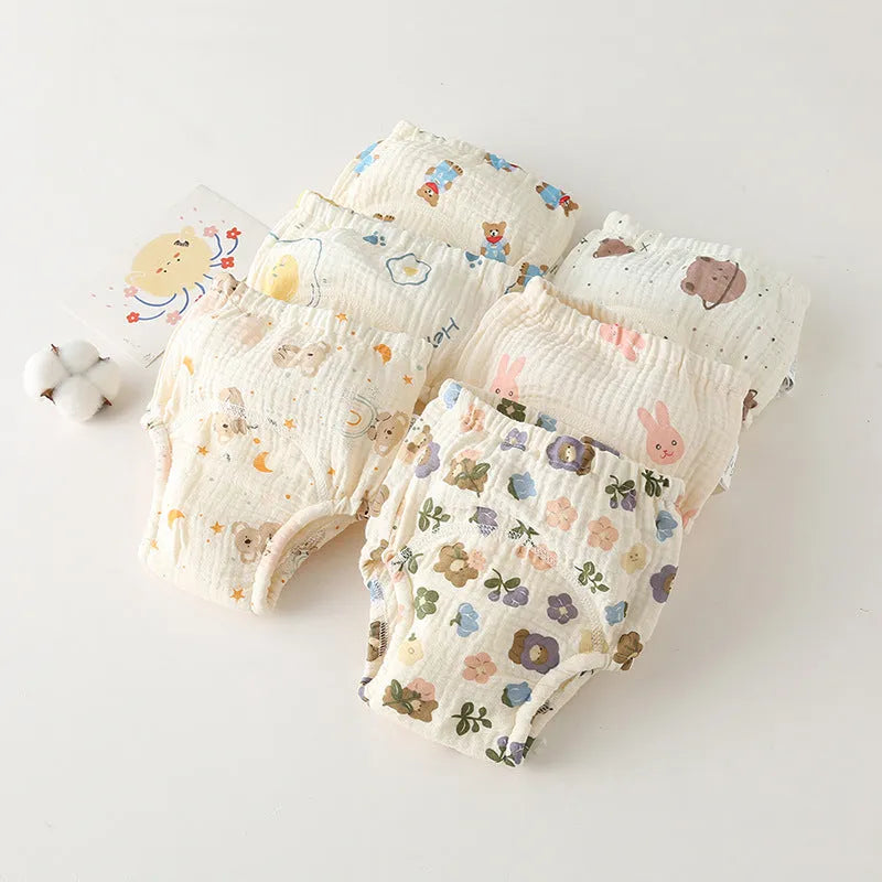 Pure cotton gauze baby training pants with waterproof layer, printed design, size 100 for 11.5-14kg toddlers