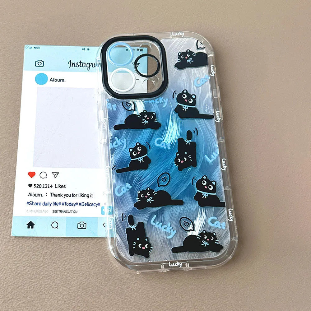Blue fur cat design PC phone case with fall protection for Apple iPhone