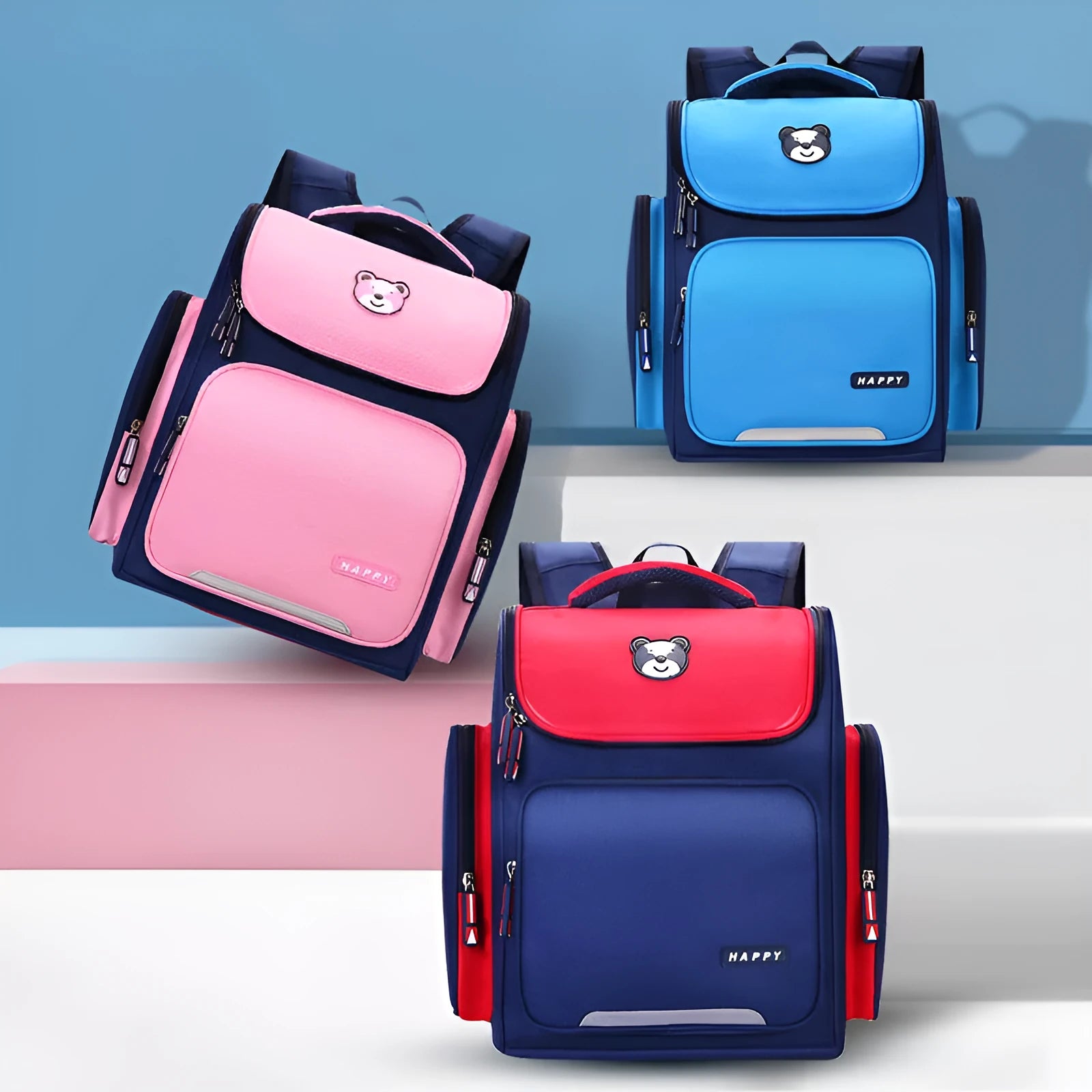 Primary student school bag in royal blue made from water repellent fabric with two size options