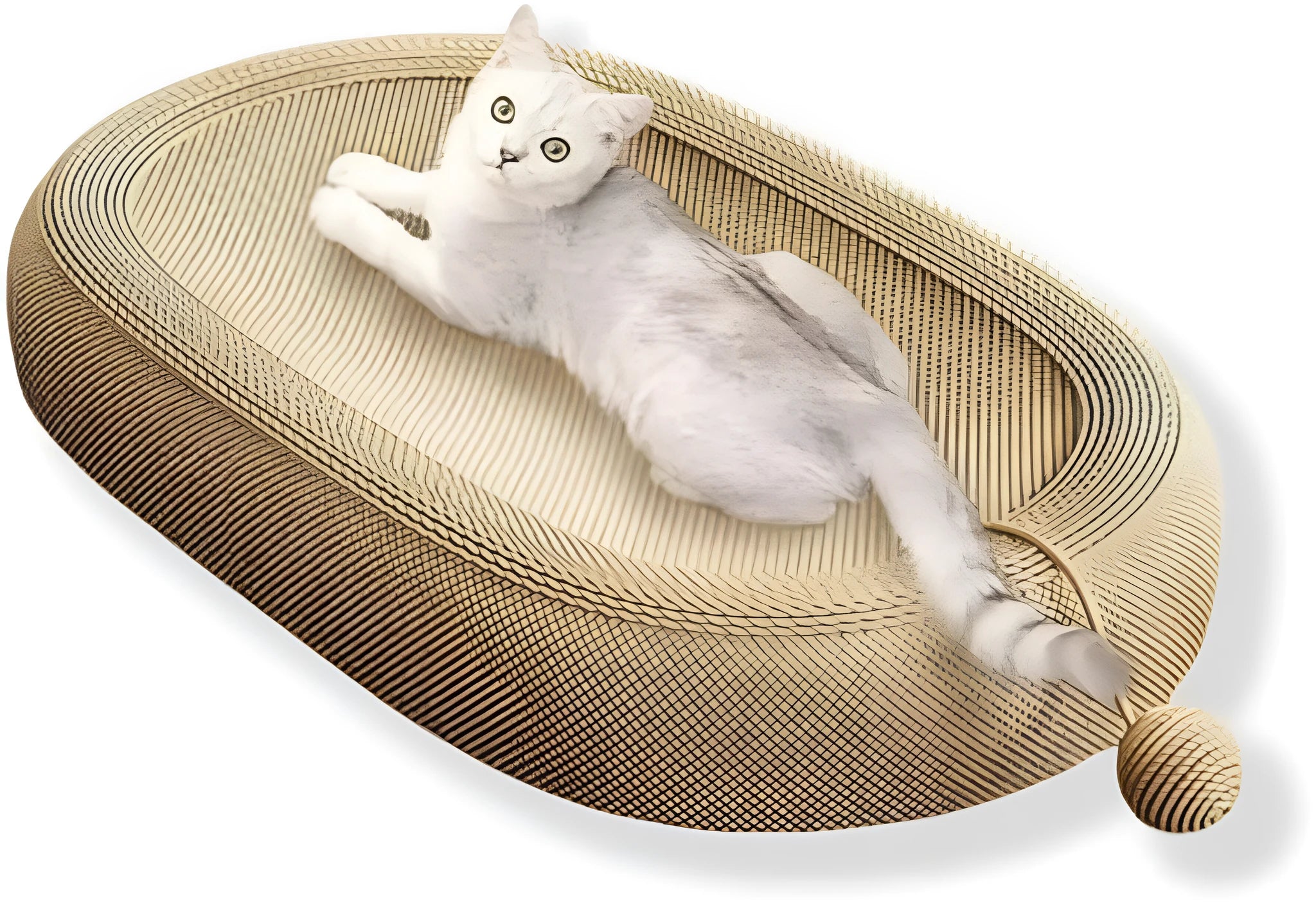 Large brown sisal cat scratching board with soft grey lounge platform