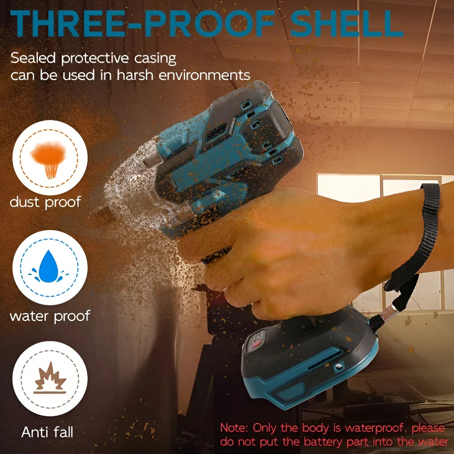 21V brushless electric impact wrench power tool with battery and 12.4mm chuck.