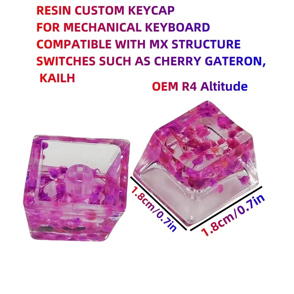 Transparent resin mechanical keyboard keycap with starry sky pattern in pink colour