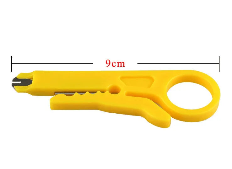 Yellow mini portable wire stripper tool with a metal blade for 0.6mm wires.