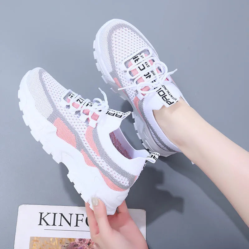 Outdoor fashion casual platform women's sneakers in black with PVC low top flat heel
