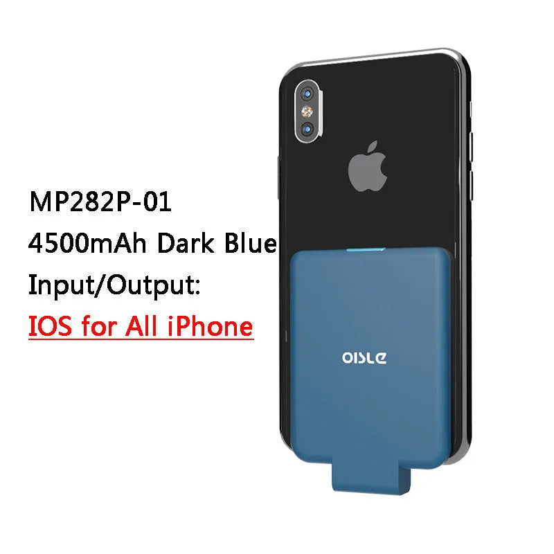 Slim 4500mAh back clip battery for iPhone Android Type-C phones in black, white, blue, pink, red