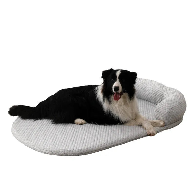 Summer pet cooling mat in blue with breathable cloth surface and ice peas filling for dog cooling relief