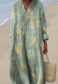 Casual long floral shirt dress with a 3D printed pattern and a wide waist.