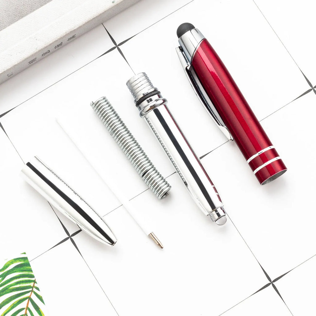 Multifunctional metal capacitive stylus ballpoint pen with LED light in five colour options