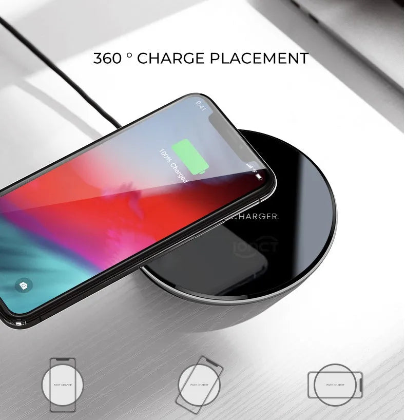 Black QI 15W wireless charging pad with silicone anti-slip base