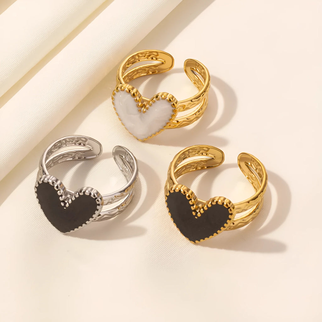 304 stainless steel heart-shaped drip open ring with polished finish, unisex geometric style