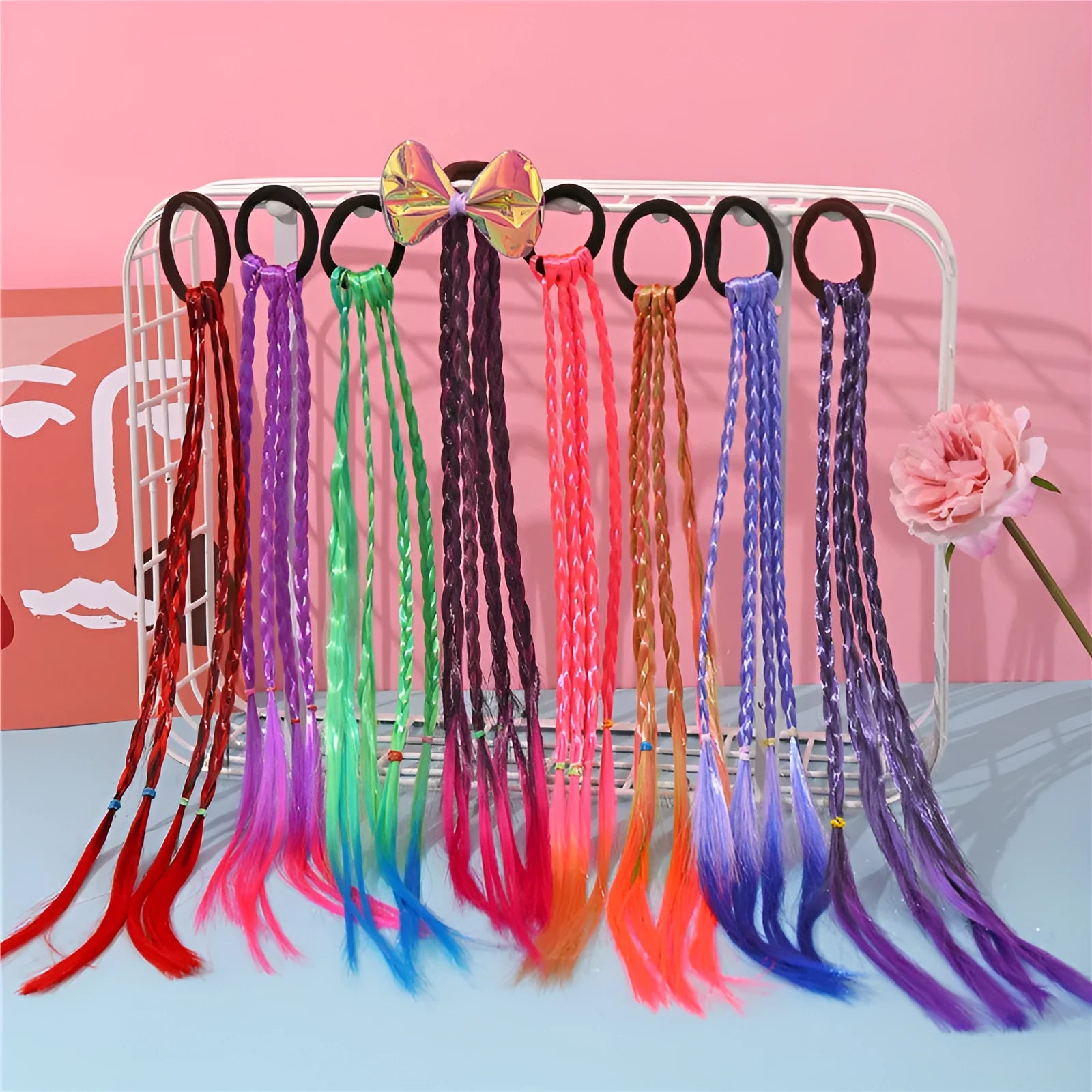 Multi-colour handmade Korean style rubber band hair tie with ethnic pattern