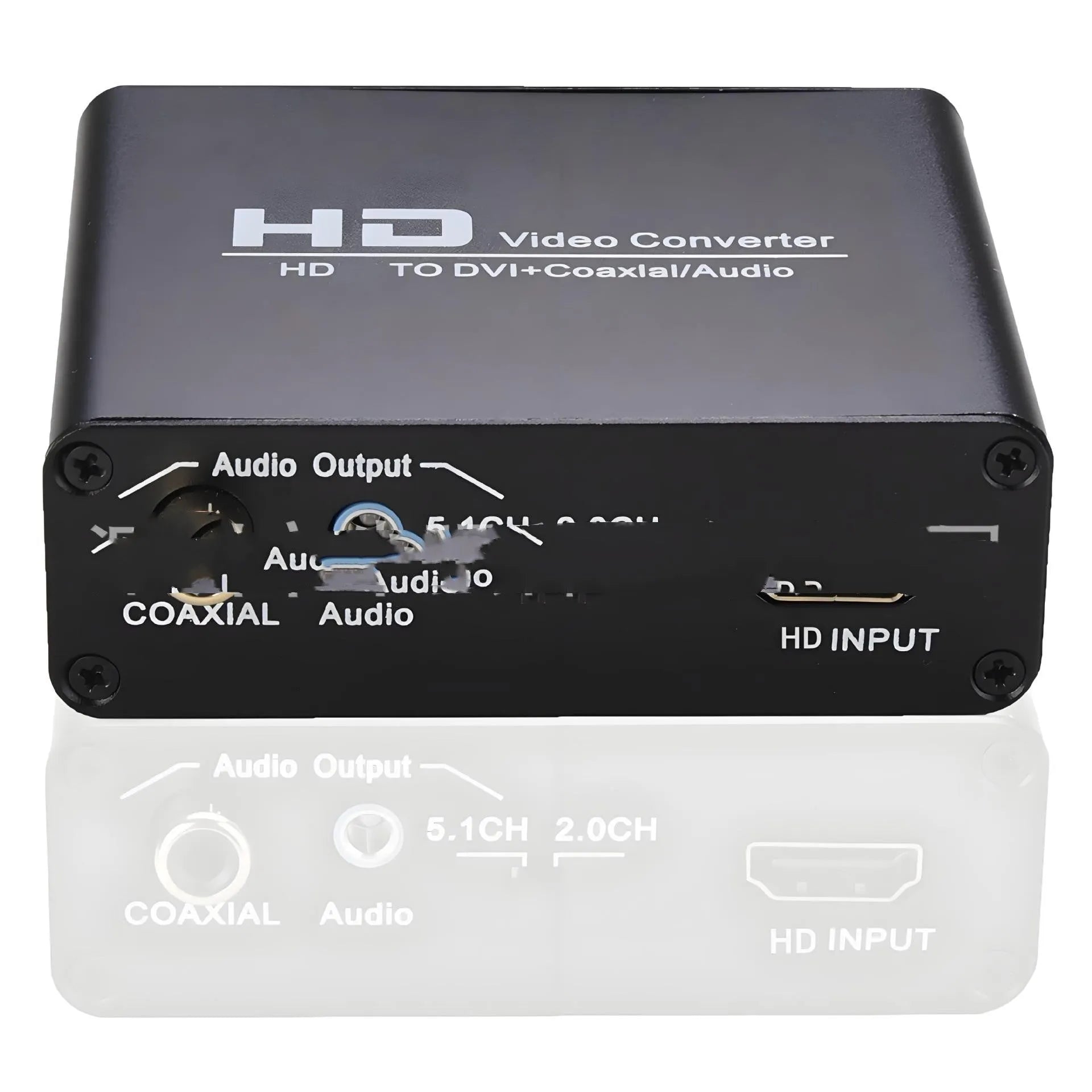 Black HDMI to DVI converter cable with 3.5mm audio output jack, 1.5 metres long.