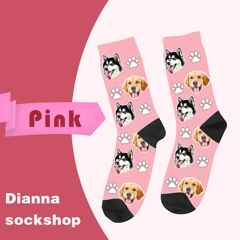 Personalised photo print cartoon pattern mid-calf tube socks in multiple colours