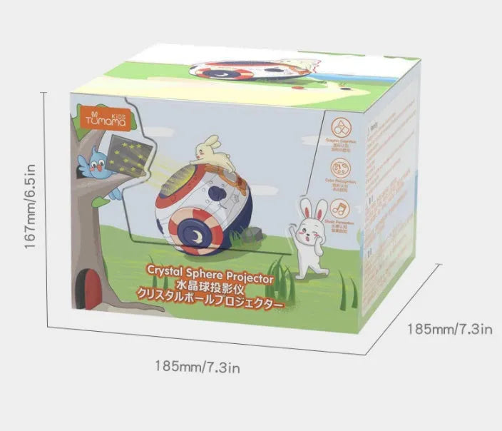 White plastic starry sky night light projector for children on a table.