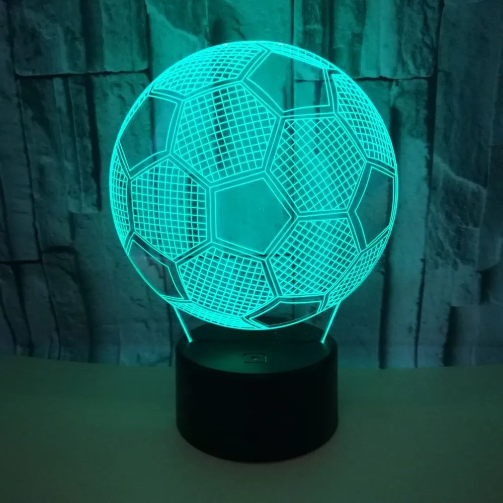 3D football night light showing colour-changing acrylic sheet on black ABS base.